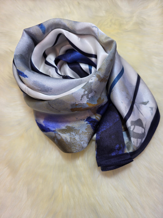 Foulard Soie Premium – Rectangle 170 x 60 cm Bleu et Blanc