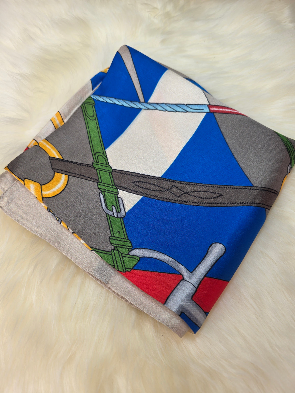 Foulard Soie Premium – Rectangle 170 x 60 cm Gris, bleu et jaune