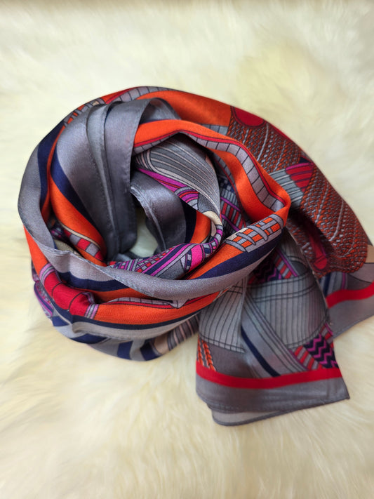 Foulard Soie Premium – Rectangle 170 x 60 cm Gris et rose