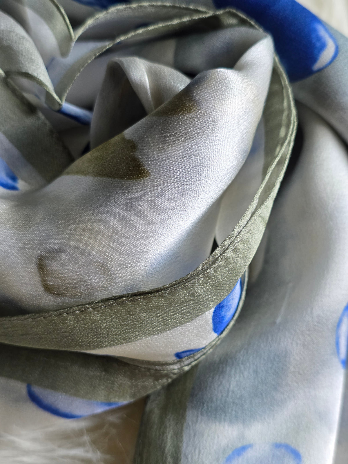 Foulard Soie Premium – Rectangle 170 x 60 cm blan vert bleu