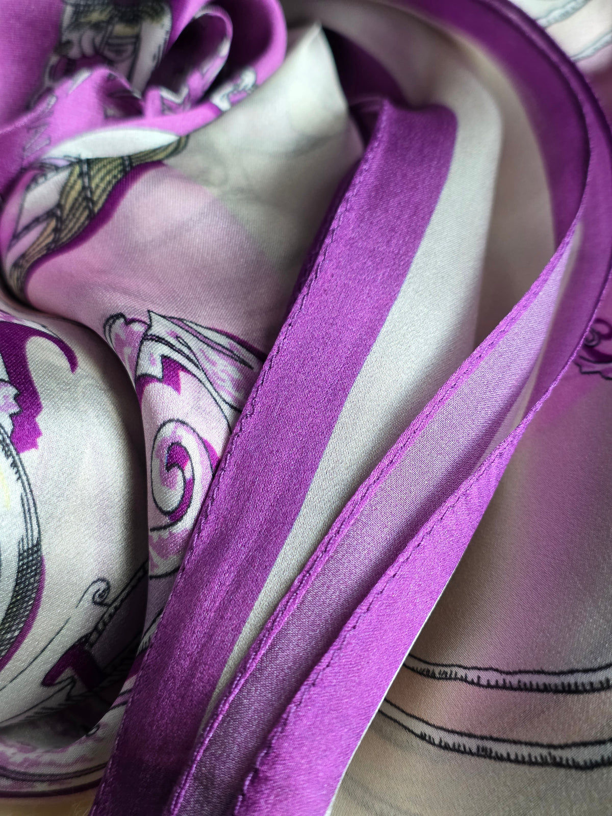 Foulard Soie Premium – Rectangle 170 x 60 cm Violet et beige