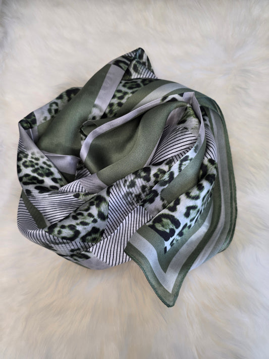 Foulard Soie Premium – Rectangle 170 x 60 cm Gris Vert olive