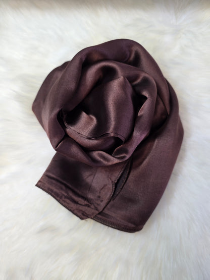 Foulard en Fibre de Soie Uni 170×60 cm Brun