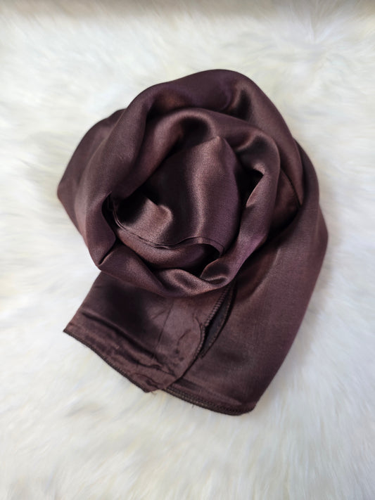 Foulard en Fibre de Soie Uni 170×60 cm Brun