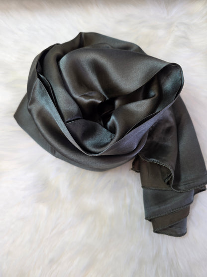 Foulard en Fibre de Soie Uni 170×60 cm Vert olive