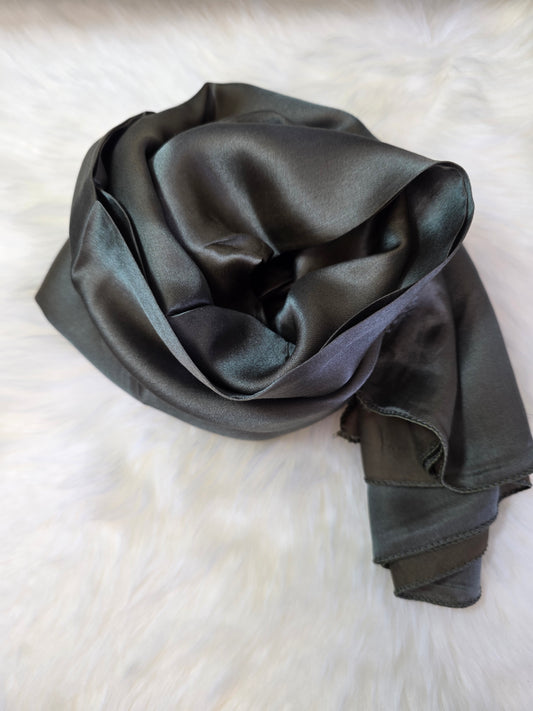 Foulard en Fibre de Soie Uni 170×60 cm Vert olive