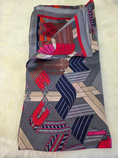 Foulard Soie Premium – Rectangle 170 x 60 cm Gris et rose