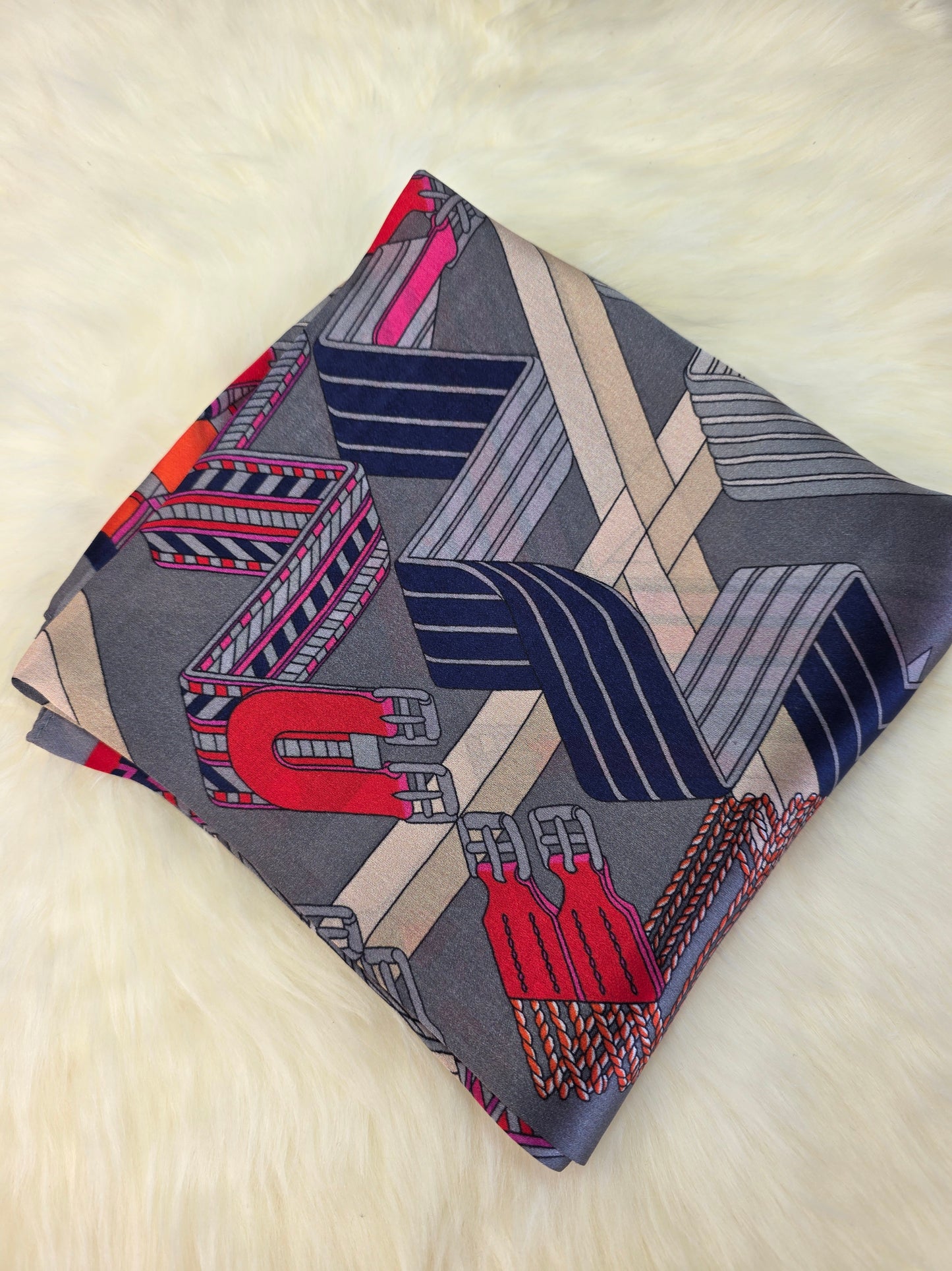 Foulard Soie Premium – Rectangle 170 x 60 cm Gris et rose