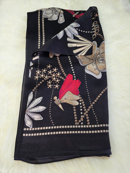 Foulard Soie Premium – Rectangle 170 x 60 cm Noir et rouge
