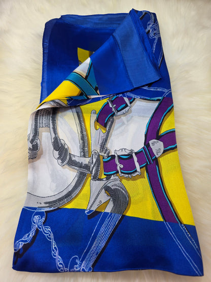 Foulard Soie Premium – Rectangle 170 x 60 cm Bleu et jaune