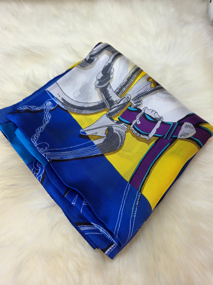 Foulard Soie Premium – Rectangle 170 x 60 cm Bleu et jaune