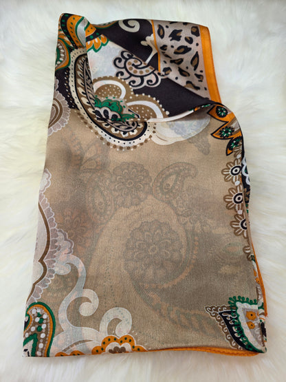Foulard Soie Premium – Rectangle 170 x 60 cm Orange et taupe