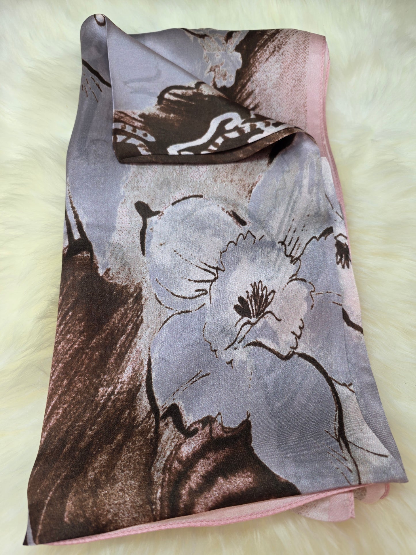 Foulard Soie Premium – Rectangle 170 x 60 cm Brun et gris