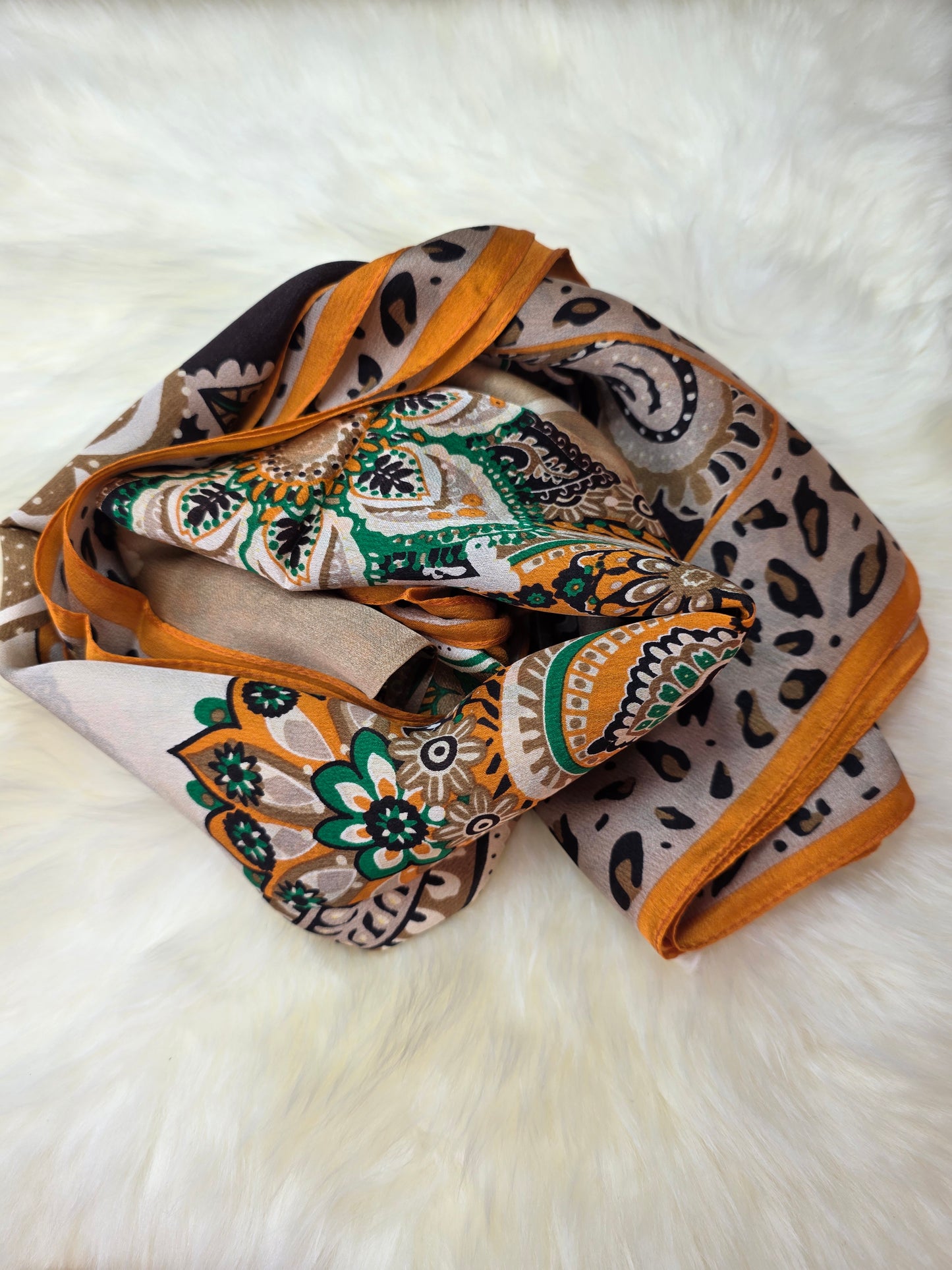 Foulard Soie Premium – Rectangle 170 x 60 cm Orange et taupe