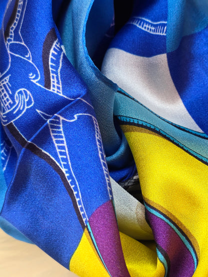 Foulard Soie Premium – Rectangle 170 x 60 cm Bleu et jaune