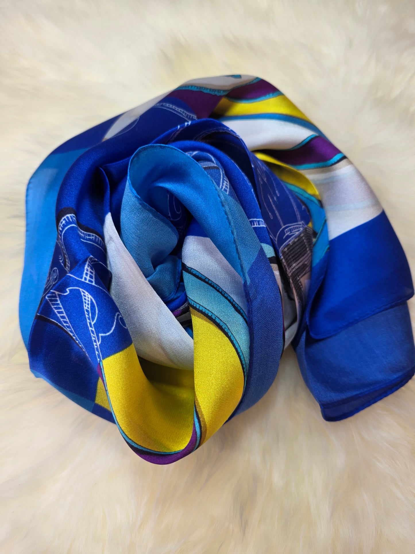 Foulard Soie Premium – Rectangle 170 x 60 cm Bleu et jaune