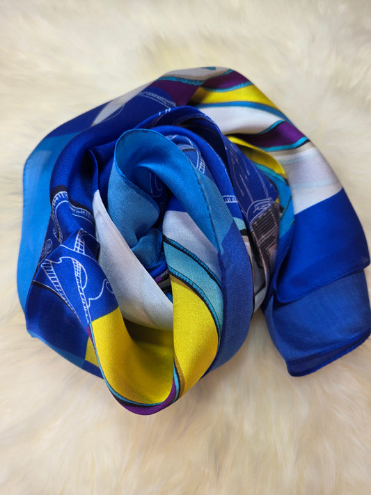 Foulard Soie Premium – Rectangle 170 x 60 cm Bleu et jaune
