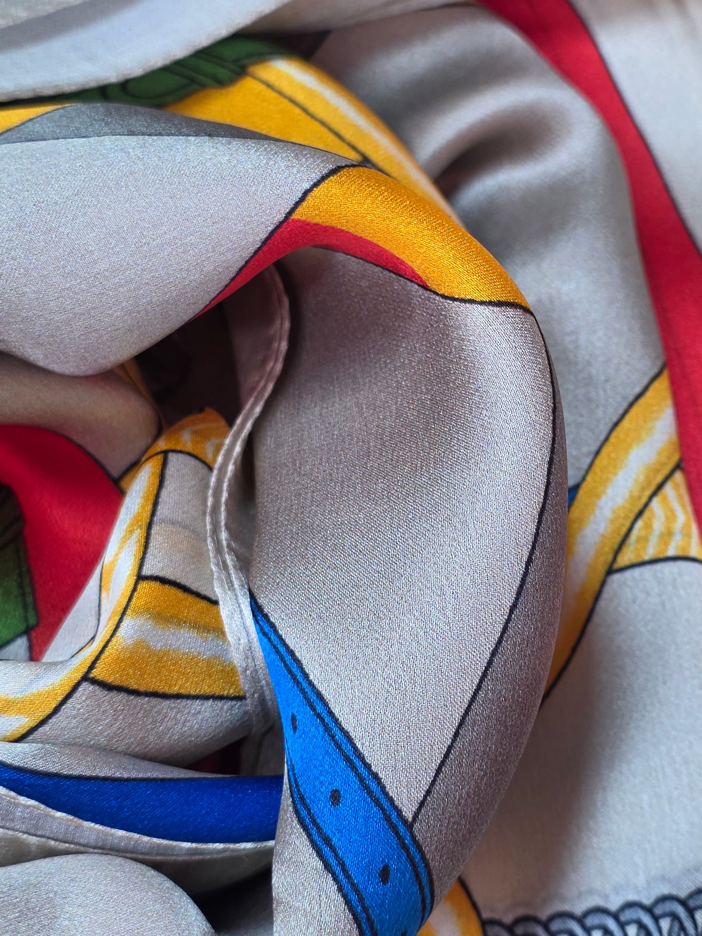 Foulard Soie Premium – Rectangle 170 x 60 cm Gris, bleu et jaune
