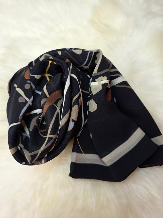 Foulard en Crêpe d'Italie 170×60 cm Noir et beige