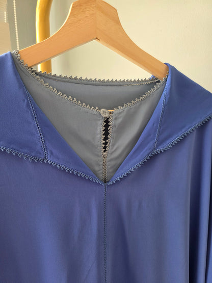 Jellaba bleu deux pièces simple en crêpe