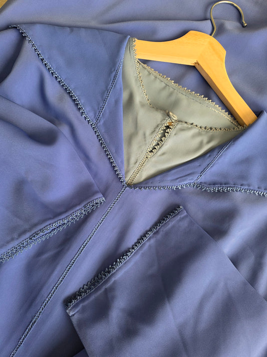 Jellaba bleu deux pièces simple en crêpe