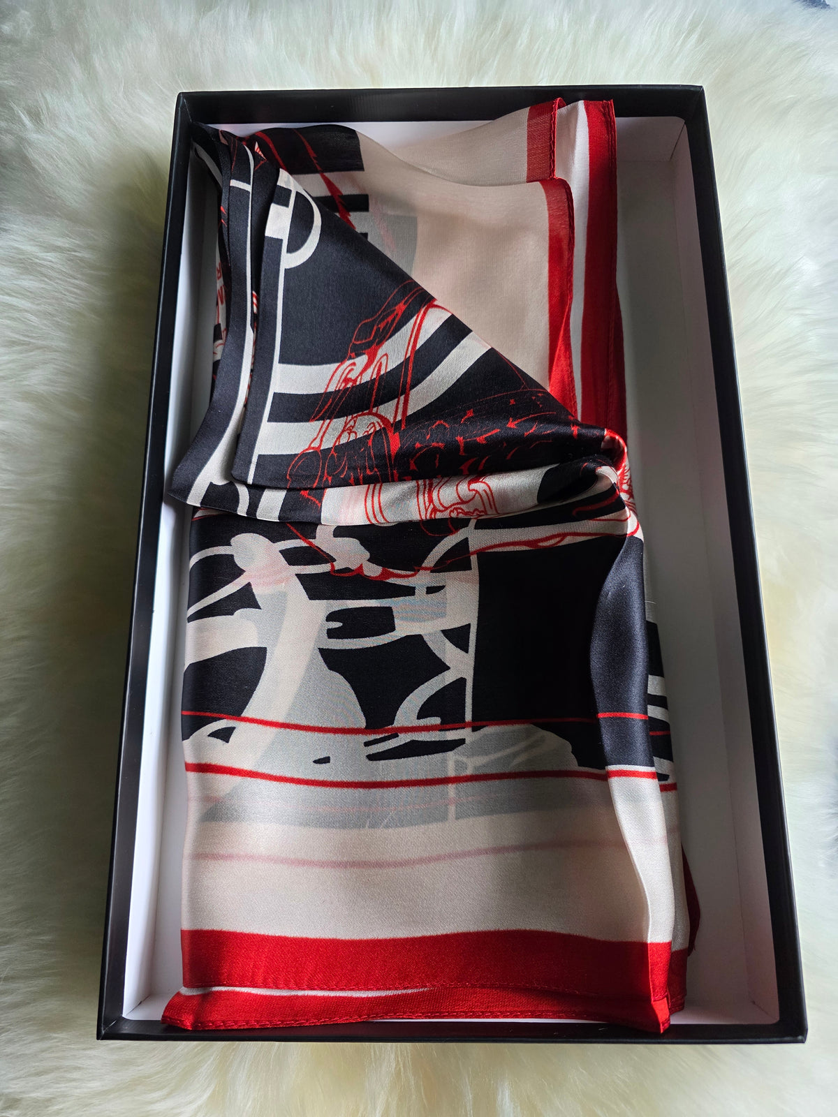 Foulard Soie Premium – Rectangle 170 x 60 cm beige noir rouge
