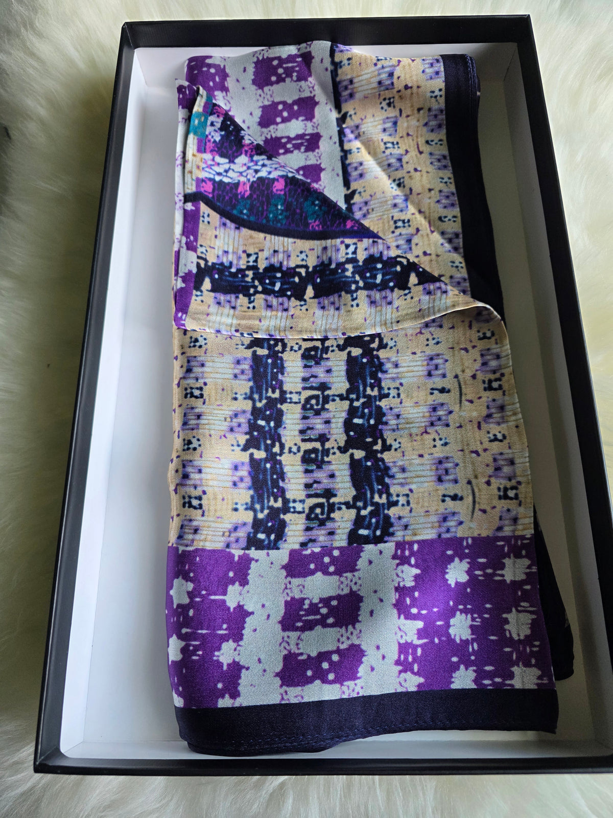 Foulard Soie d'Italie – Rectangle 170 x 60 cm violet et beige