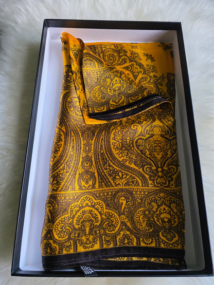 Foulard Soie Premium – Rectangle 170 x 60 cm jaune & brun