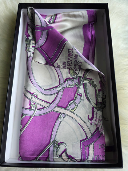 Foulard Soie Premium – Rectangle 170 x 60 cm Violet et beige