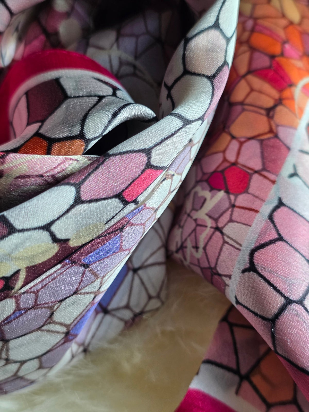 Foulard Soie d'Italie – Rectangle 170 x 60 cm rose et blanc