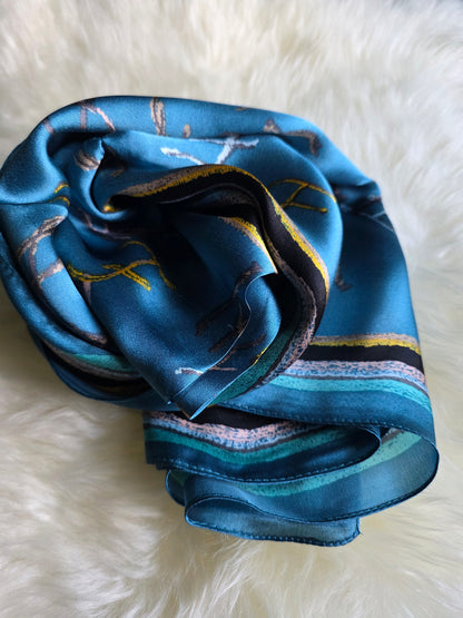 Foulard Soie Premium – Rectangle 170 x 60 cm bleu