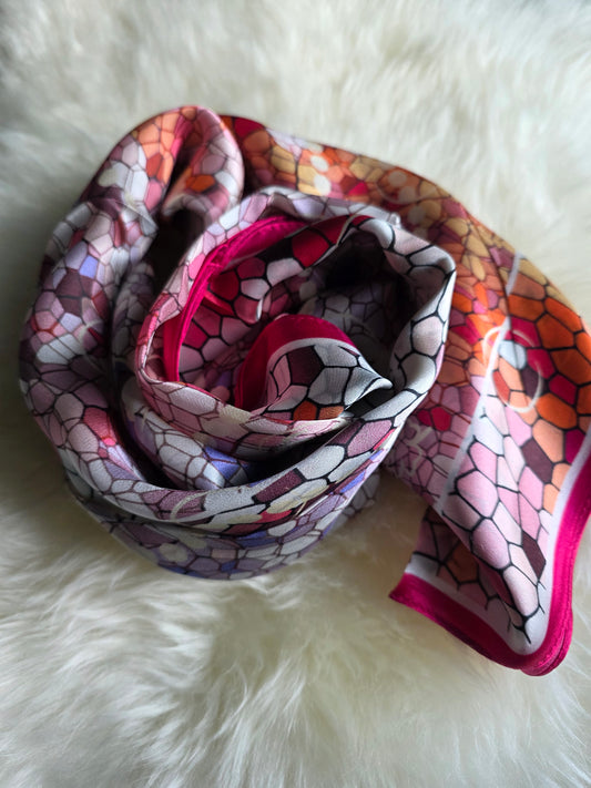Foulard Soie d'Italie – Rectangle 170 x 60 cm rose et blanc