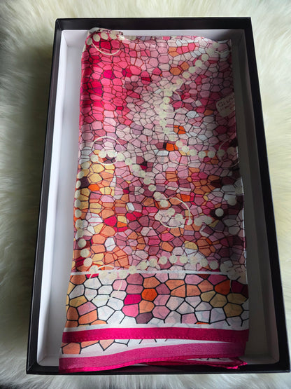 Foulard Soie d'Italie – Rectangle 170 x 60 cm rose et blanc