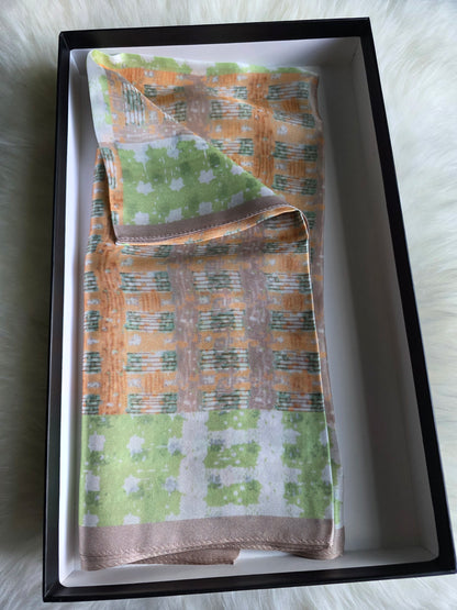 Foulard Soie d'Italie – Rectangle 170 x 60 cm orange vert et blanc
