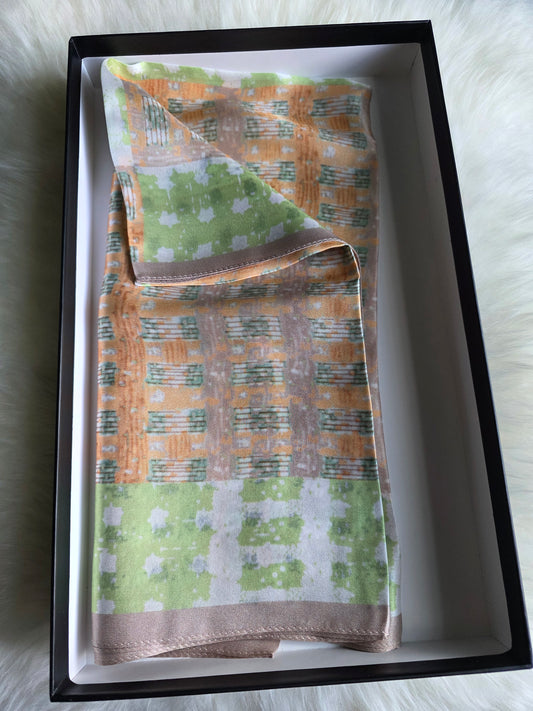 Foulard Soie d'Italie – Rectangle 170 x 60 cm orange vert et blanc