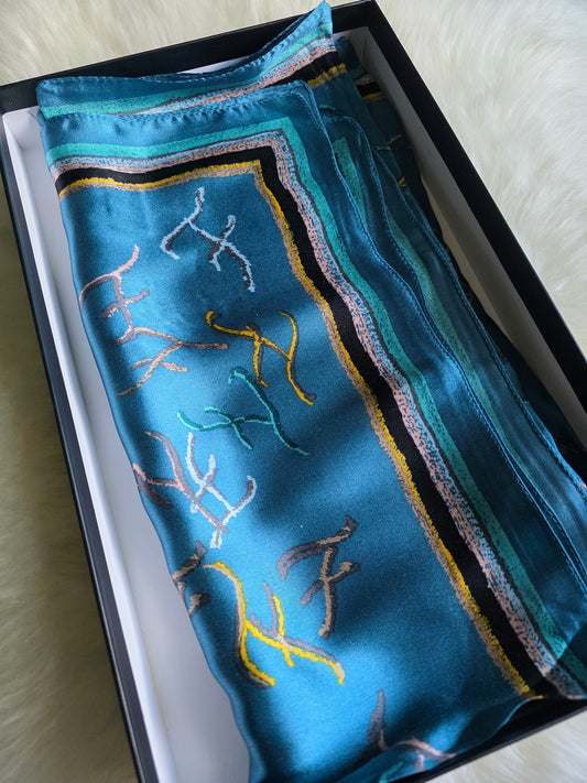 Foulard Soie Premium – Rectangle 170 x 60 cm bleu