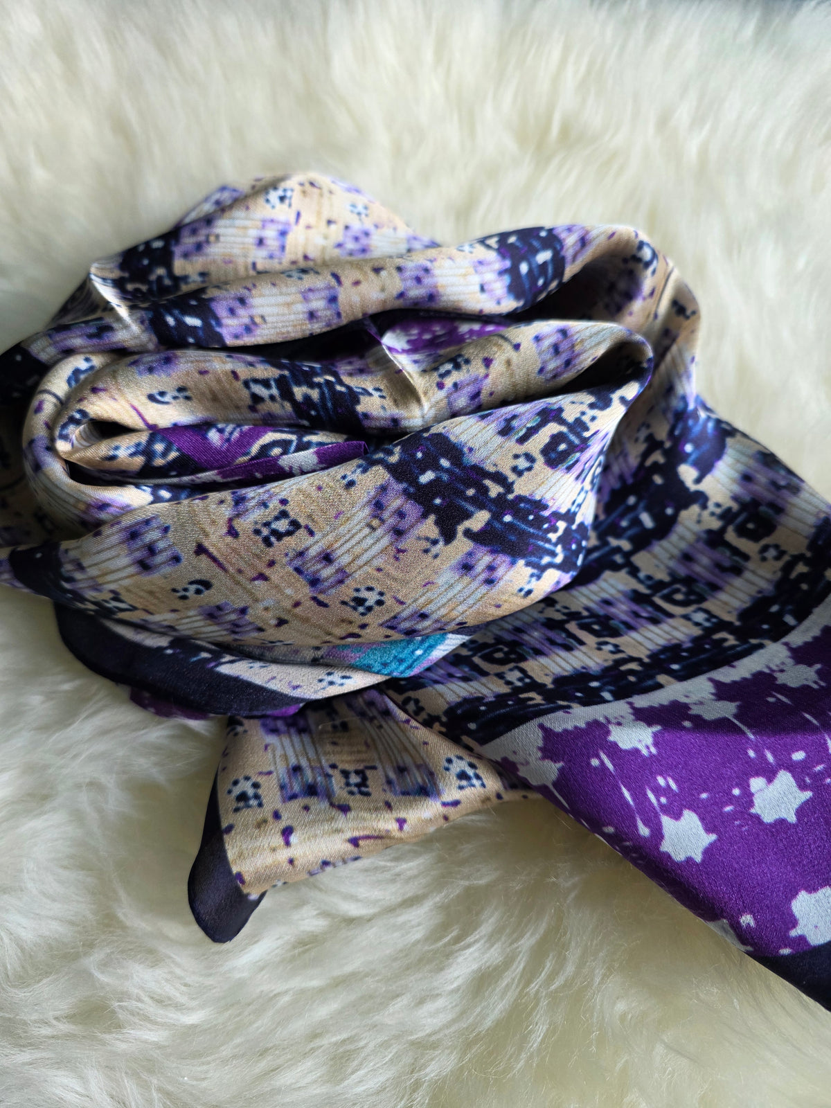 Foulard Soie d'Italie – Rectangle 170 x 60 cm violet et beige