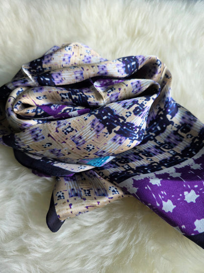 Foulard Soie d'Italie – Rectangle 170 x 60 cm violet et beige