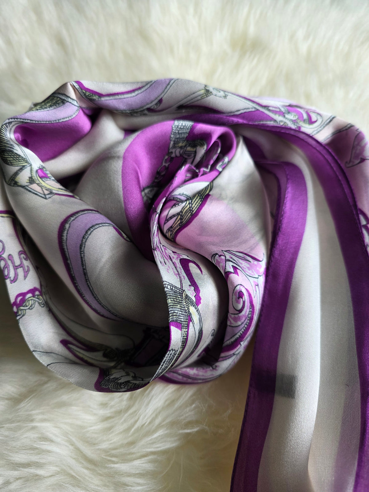 Foulard Soie Premium – Rectangle 170 x 60 cm Violet et beige