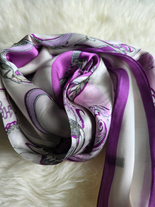 Foulard Soie Premium – Rectangle 170 x 60 cm Violet et beige