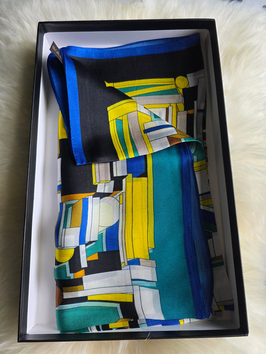 Foulard Soie Premium – Rectangle 170 x 60 cm bleu