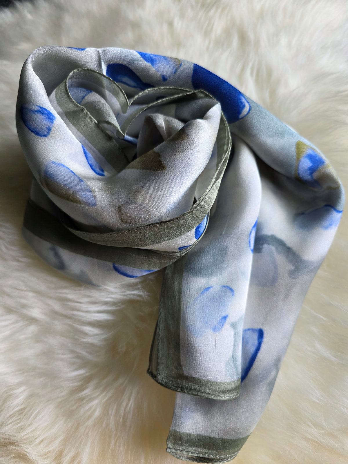 Foulard Soie Premium – Rectangle 170 x 60 cm blan vert bleu