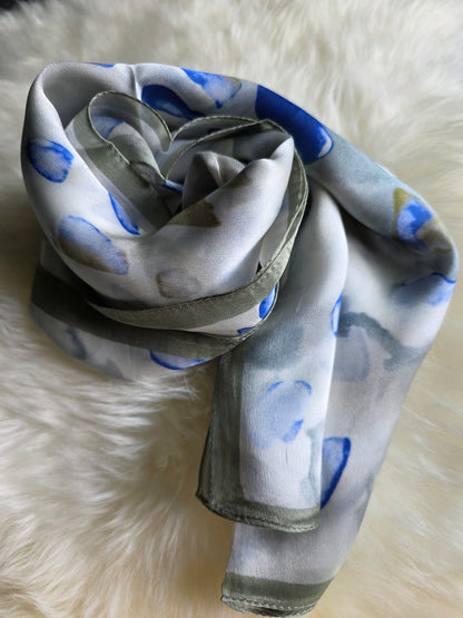 Foulard Soie Premium – Rectangle 170 x 60 cm blan vert bleu