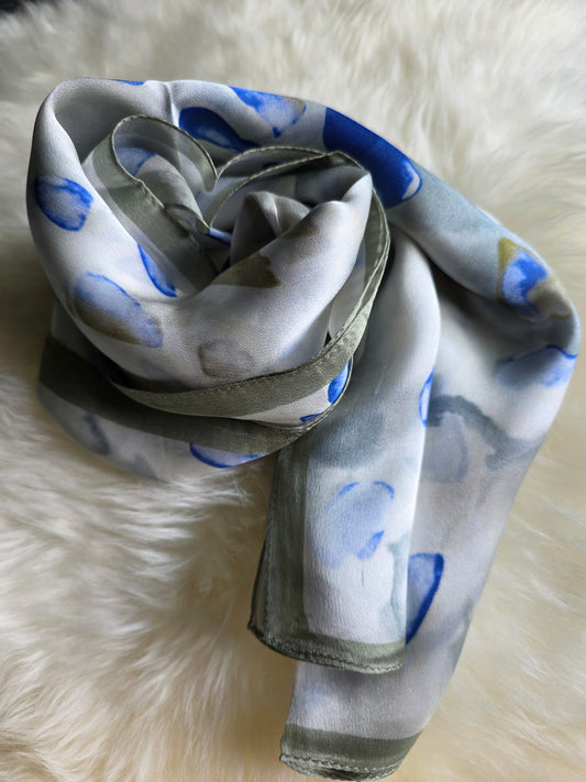 Foulard Soie Premium – Rectangle 170 x 60 cm blan vert bleu
