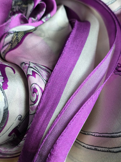 Foulard Soie Premium – Rectangle 170 x 60 cm Violet et beige